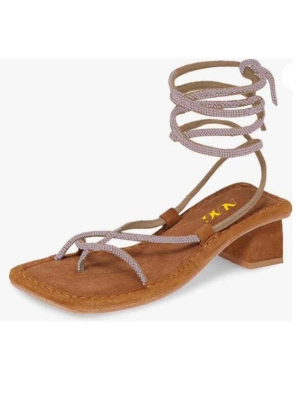 Brown Sexy Gladiator Block Heel Sandals Ankle Strap Open Toe Lace Up Shoes